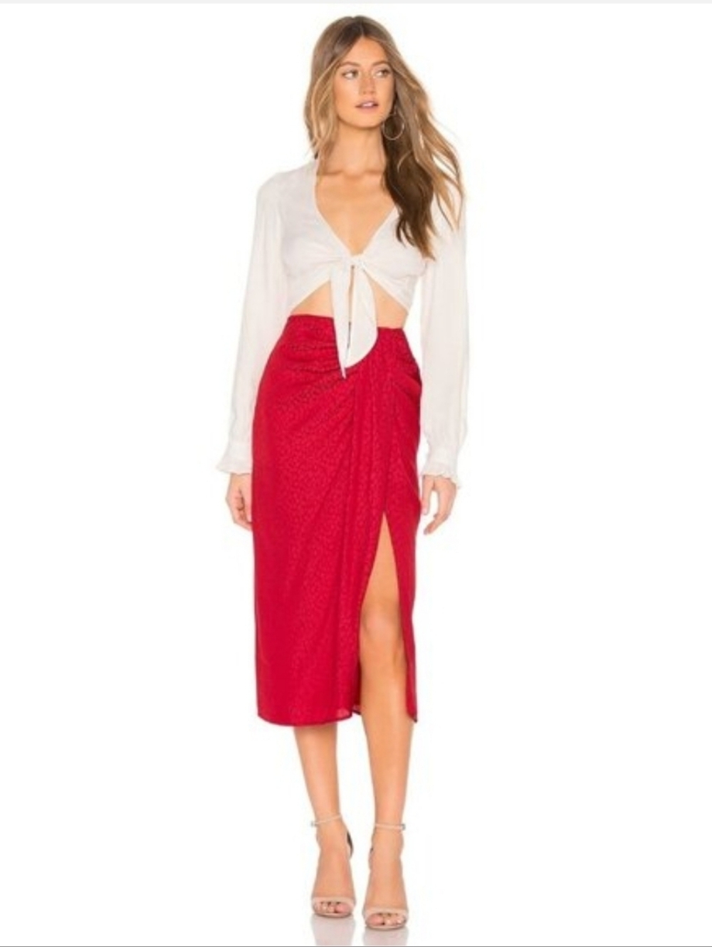 L'Academie Women's Red Leopard Print Midi Skirt XS